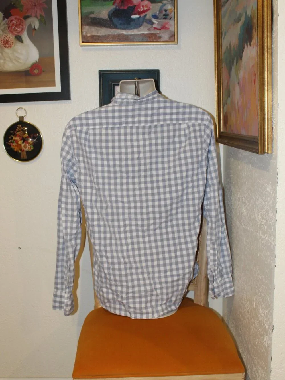J.Crew Men’s Large Gray White Gingham Check Button Down Shirt